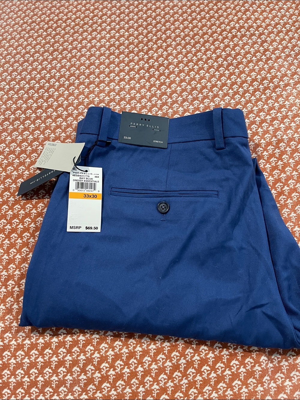 Perry Ellis Men’s Bay Blue Dress Pants - Stretch Tailored